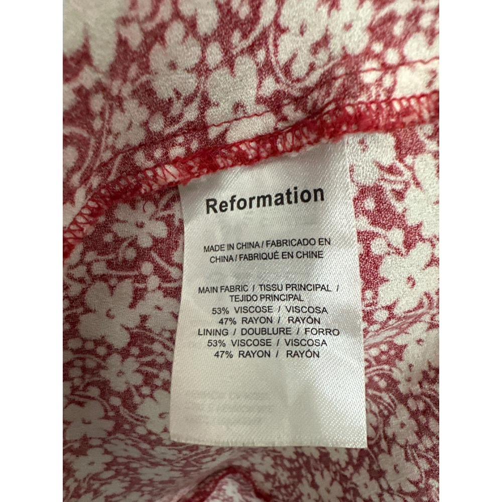 Reformation Red White Floral Tie Strap Smocked Back Mini Dress Size 10 - Picture 7 of 10